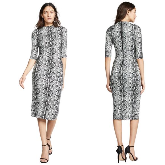 Alice + Olivia Dress Womens Small Black White Delora Midi Reptile Print Knit - Picture 1 of 13